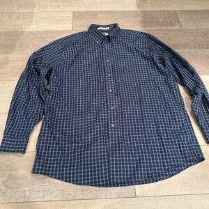 LL BEAN WRINKLE RESISTANT MENS LONG SLEEVE BLUE PLAID SHIRT LARGE